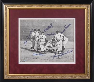 1960 New York Yankees Multi Signed Photo With 6 Signatures Including Richardson, Shantz, and Kubek In 17x15 Framed Display (PSA/DNA)